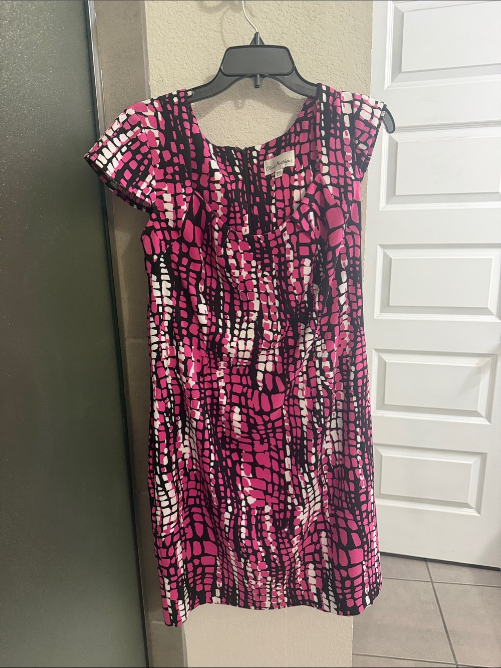 Fuchsia Patterned Cap-Sleeve Mini Dress